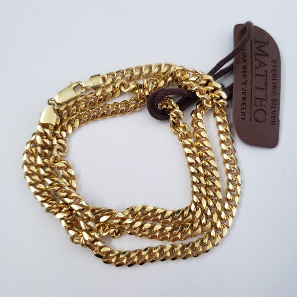 Matteo Made in Italy Yellow Gold Plate Sterling Silver Chain Necklace 22”
